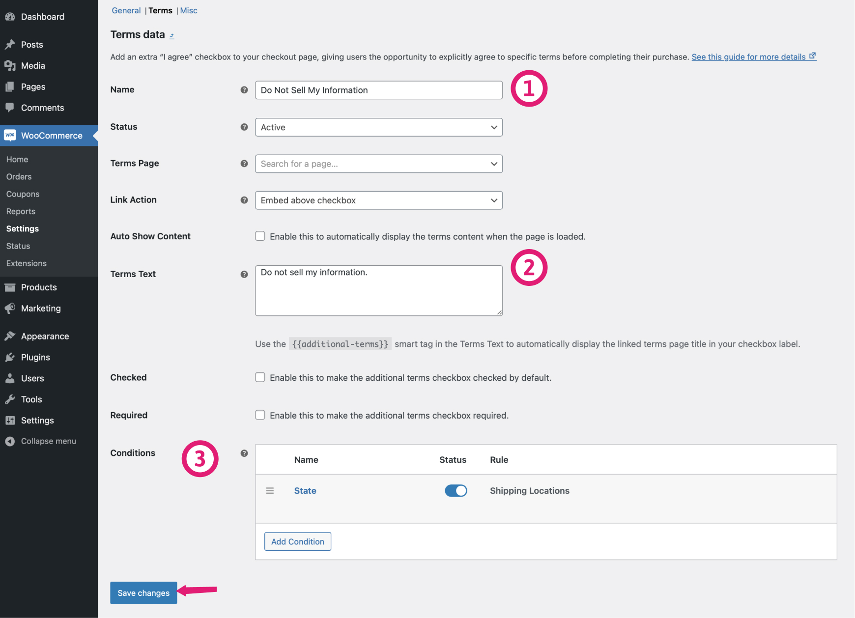 Do Not Sell My Information checkbox on WooCommerce checkout page