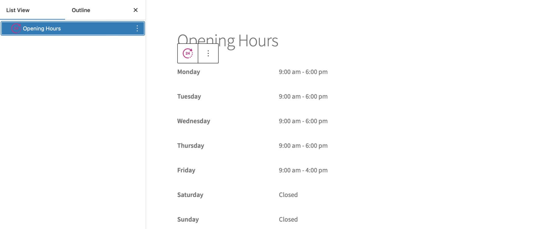 Displaying the store's opening hours for customers to view